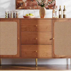 Laag rotan dressoir met 3 laden en 2 deuren - bruin ModernLuxe