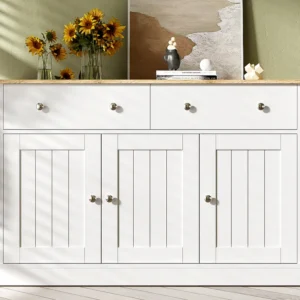 Laag spaanplaat dressoir - 3 deuren & 2 lades - Wit ModernLuxe