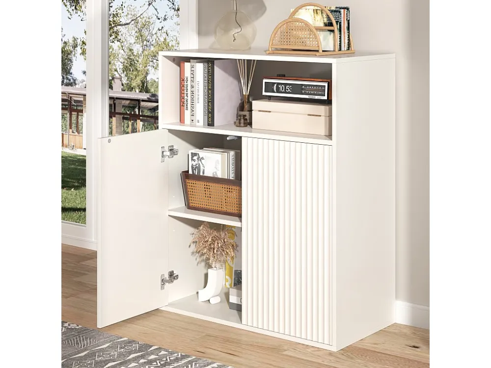 MDF dressoir - 2 deuren en open vakken - Wit ModernLuxe
