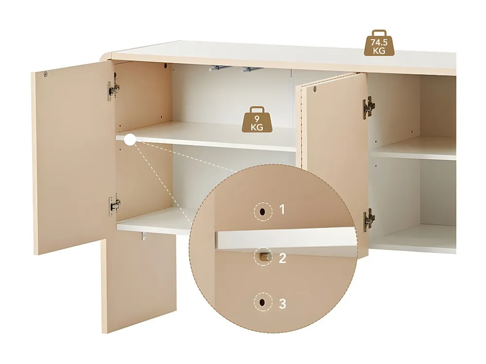 MDF dressoir - met hoogte verstelbare planken - Crème ModernLuxe