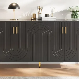 Modern dressoir - 4 deuren met golvenpatroon - MDF - Zwart ModernLuxe