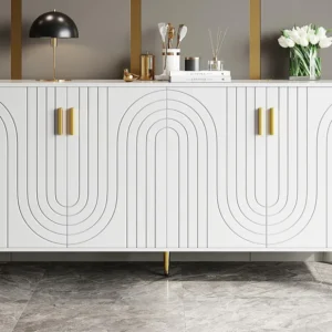 Modern dressoir - 4 deuren met golvenpatroon - MDF - Wit ModernLuxe