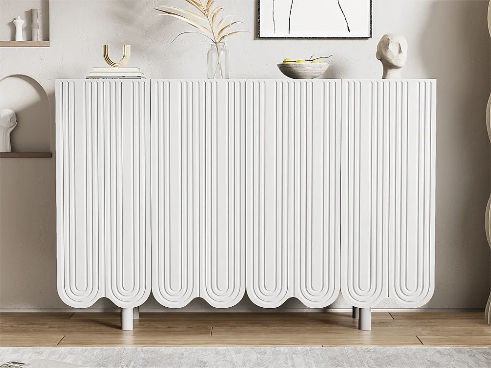 Modern dressoir - 4 deuren met U-patroon en planken - zwart ModernLuxe