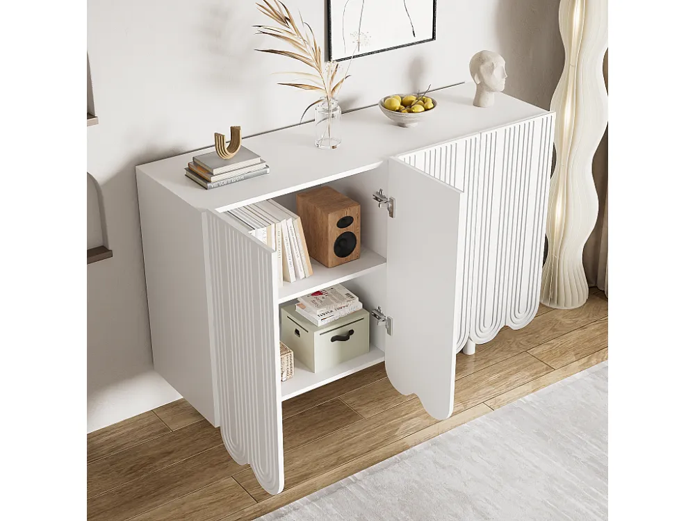 Modern dressoir - 4 deuren met U-patroon en planken - zwart ModernLuxe