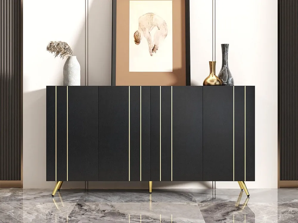 Modern dressoir - 4 deuren met verstelbare planken - Zwart ModernLuxe