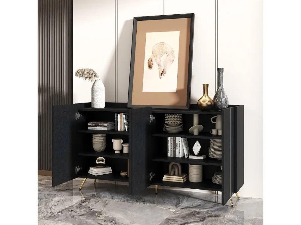 Modern dressoir - 4 deuren met verstelbare planken - Zwart ModernLuxe