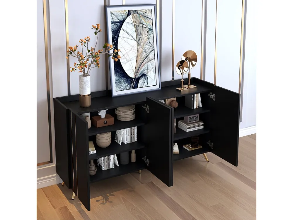 Modern dressoir - 4 deuren met verstelbare planken - Zwart ModernLuxe