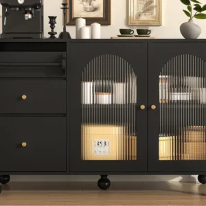 Modern dressoir - 2 glazen deuren en 3 lades - MDF - Zwart ModernLuxe