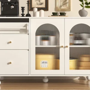 Modern dressoir - 2 glazen deuren en 3 lades - MDF - Wit ModernLuxe