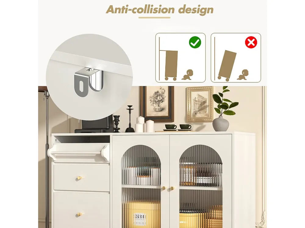 Modern dressoir - 2 glazen deuren en 3 lades - MDF - Wit ModernLuxe