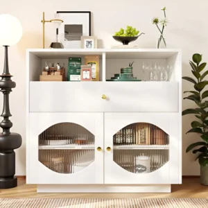 Modern dressoir - 1 lade, 4 planken en open vak - MDF - Wit ModernLuxe