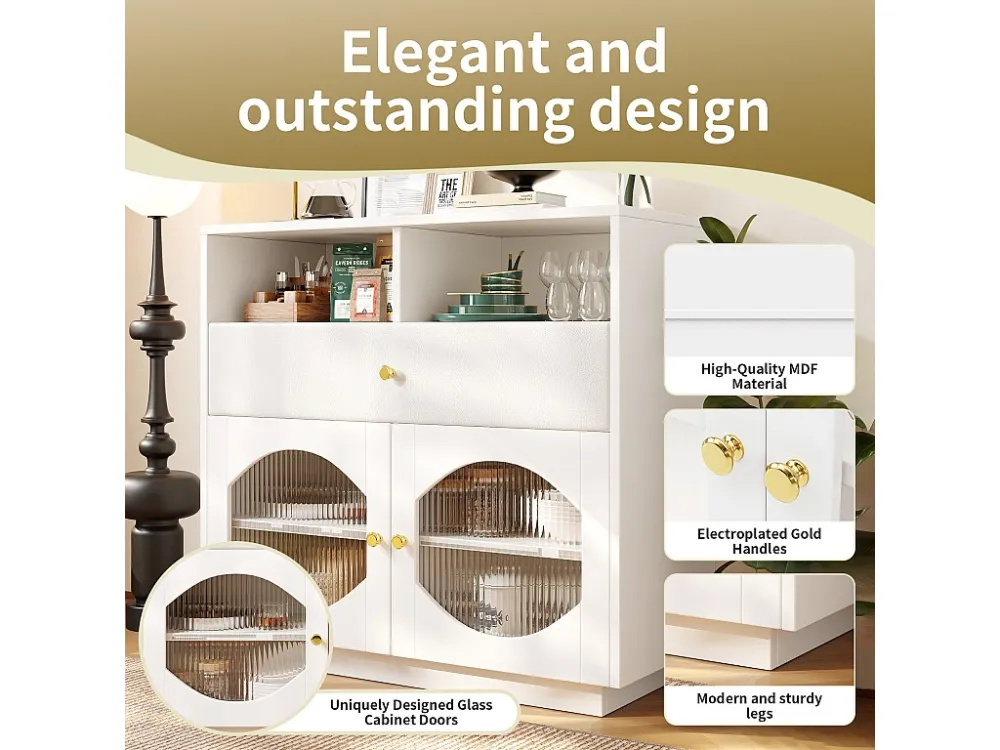 Modern dressoir - 1 lade, 4 planken en open vak - MDF - Wit ModernLuxe