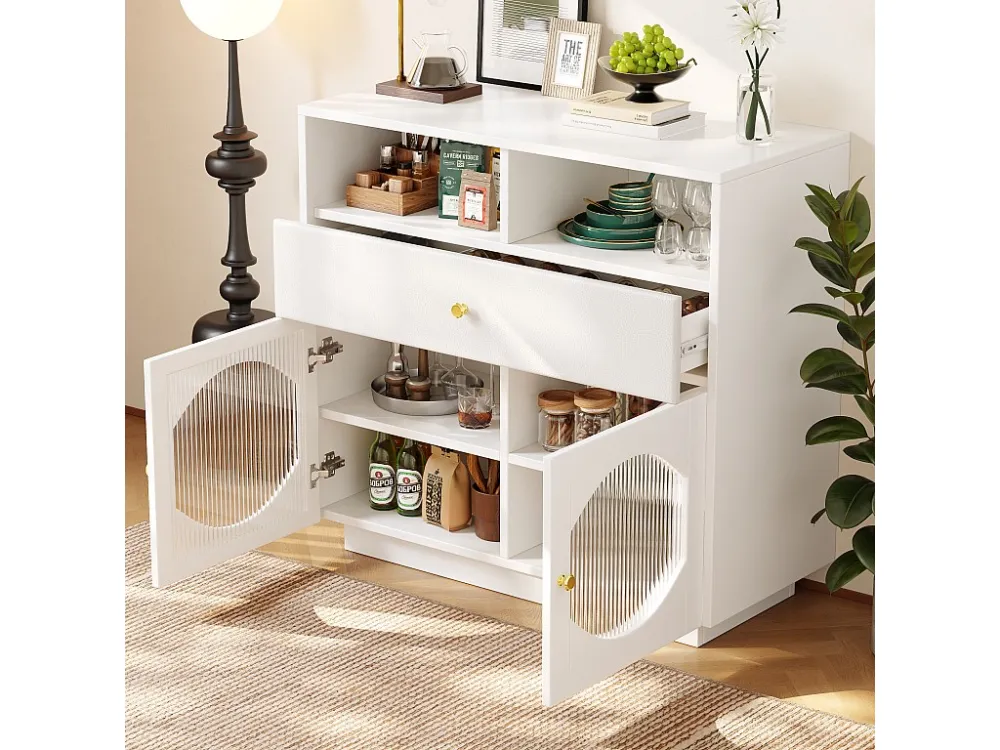 Modern dressoir - 1 lade, 4 planken en open vak - MDF - Wit ModernLuxe