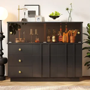 Modern dressoir - 3 laden, 2 planken en glazen scheidingswand - MDF - Zwart ModernLuxe