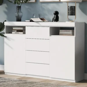 Modern dressoir met LED en 4 laden 2 open vakken - wit ModernLuxe