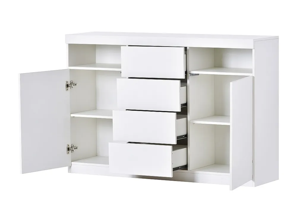 Modern dressoir met LED en 4 laden 2 open vakken - wit ModernLuxe