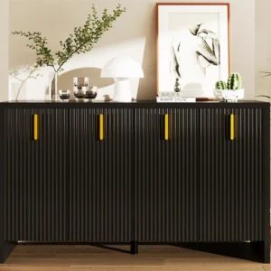 Modern dressoir - met verstelbare planken - gouden handgrepen - Zwart ModernLuxe