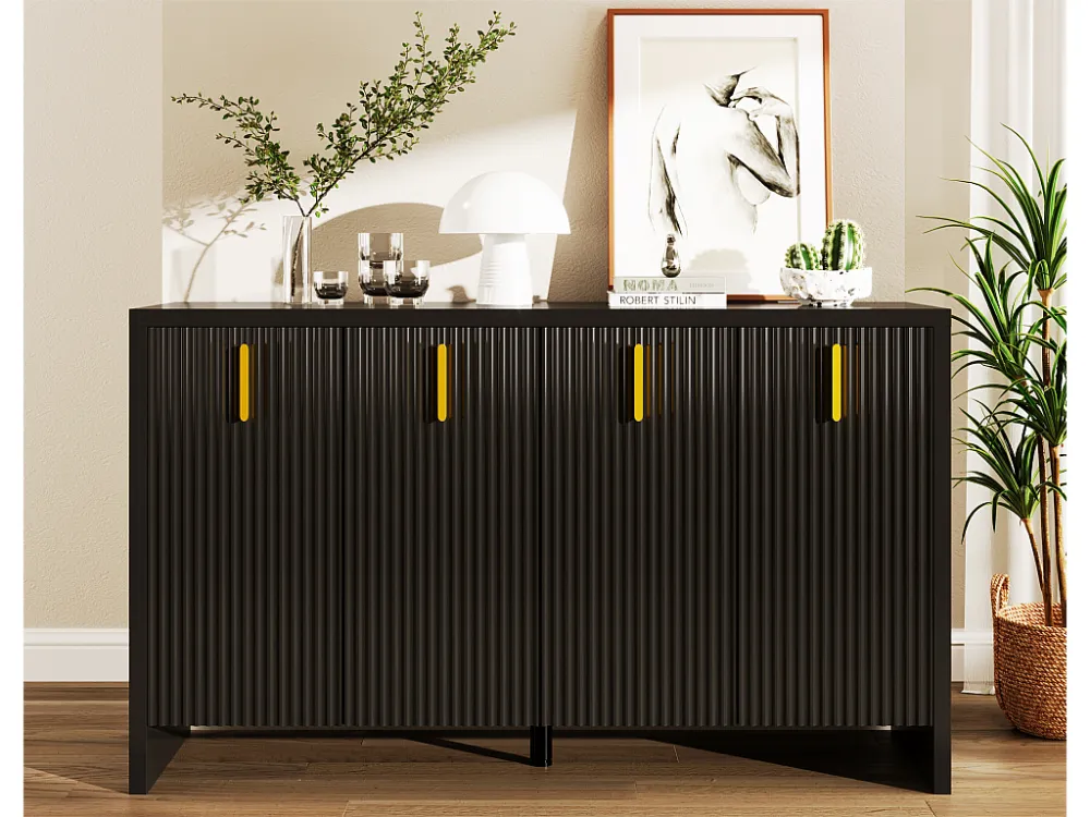 Modern dressoir - met verstelbare planken - gouden handgrepen - Zwart ModernLuxe