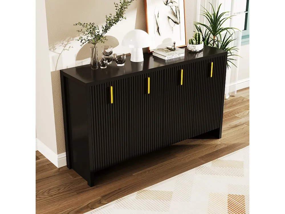 Modern dressoir - met verstelbare planken - gouden handgrepen - Zwart ModernLuxe