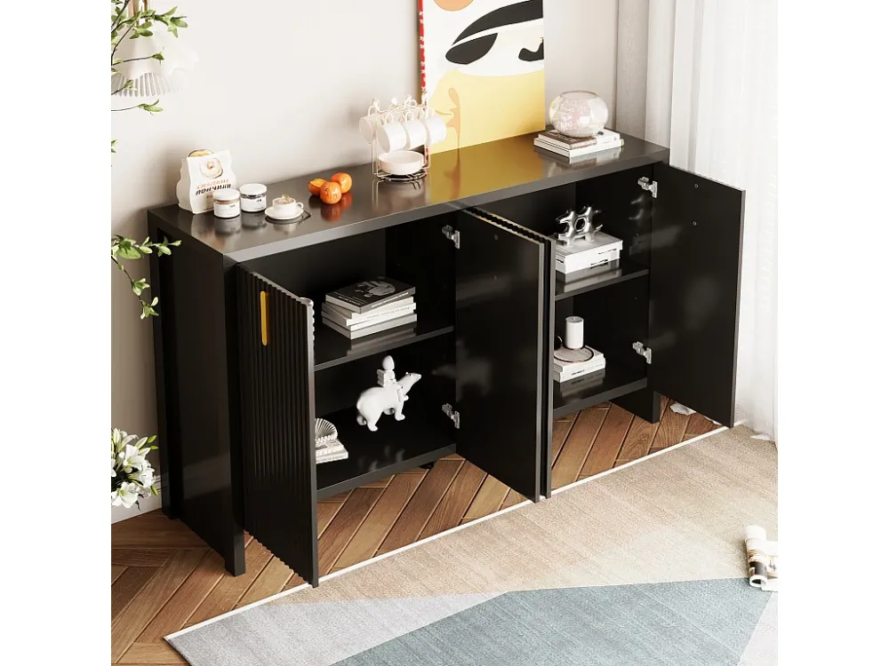 Modern dressoir - met verstelbare planken - gouden handgrepen - Zwart ModernLuxe