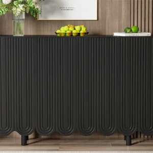 Modern dressoir - 4 U-patroondeuren met planken - zwart ModernLuxe