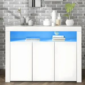 Moserne laag dressoir - Glanzend wit bijzetmeubel met LED-verlichting en afstandsbediening - Wit ModernLuxe