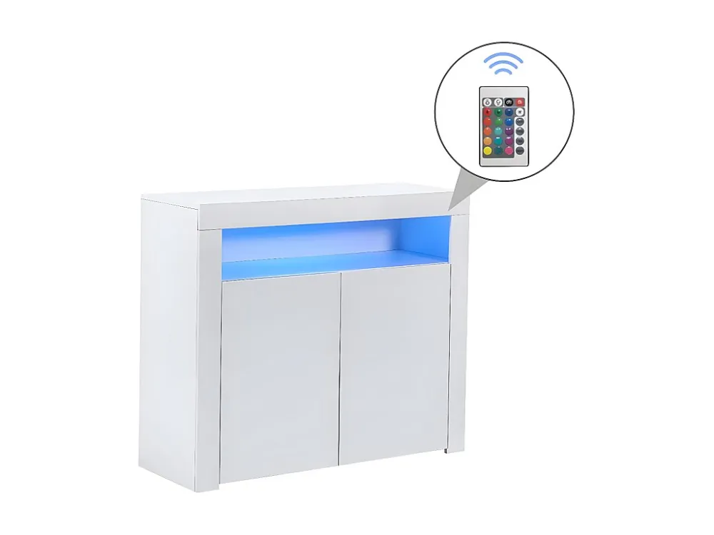 Opbergdressoir met LED-verlichting en 2 deuren voor woonkamer en eetkamer - wit ModernLuxe
