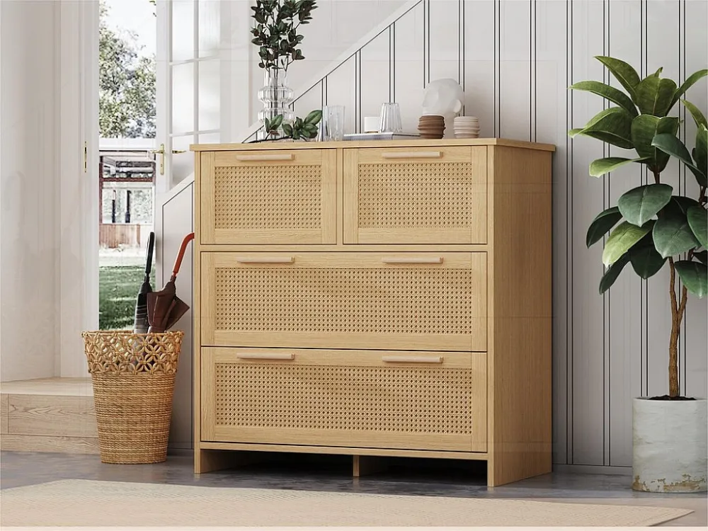 Rotan dressoir - 4 laden met massief houten handgrepen - Naturel ModernLuxe
