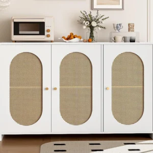Rotan dressoir met 3 deuren en verstelbare planken - MDF - Wit ModernLuxe