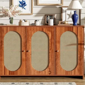 Rotan dressoir met 3 deuren en verstelbare planken - MDF - Bruin ModernLuxe