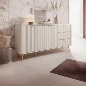 Buffetkast met 2 deuren en 3 lades van mdf - Beige en goudkleurig - ELONARIA van Pascal Morabito