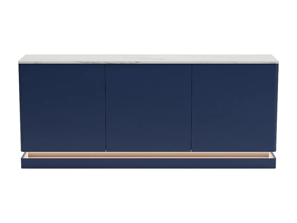 Buffetkast met 3 deuren en ledverlichting van mdf - Blauw met wit marmereffect - DEVIKA van Pascal MORABITO