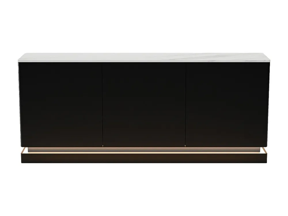 Buffetkast met 3 deuren en ledverlichting van mdf - Zwart met wit marmereffect - DEVIKA van Pascal MORABITO