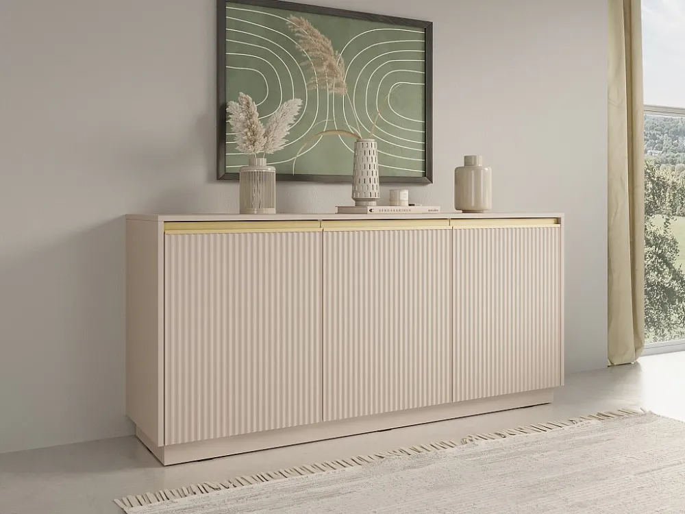 Buffetkast met 3 deuren van mdf - Beige en goudkleurig - POSINIA PASCAL MORABITO