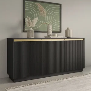 Buffetkast met 3 deuren van mdf - Zwart en goudkleurig - POSINIA PASCAL MORABITO