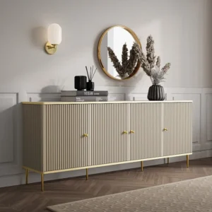 Buffetkast met 4 deurtjes van mdf en staal - Beige en goudkleurig - SINEAD PASCAL MORABITO