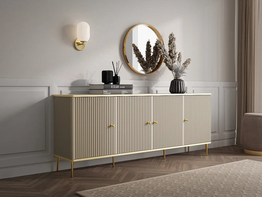 Buffetkast met 4 deurtjes van mdf en staal - Beige en goudkleurig - SINEAD PASCAL MORABITO