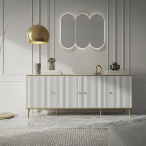 Buffetkast met 4 deurtjes van mdf en staal - Wit en goudkleurig - SINEAD PASCAL MORABITO