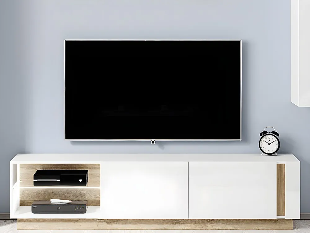 Set wit glanzend en naturelkleurige buffetkast en tv-meubel - Heldere woonkamer MURARI