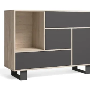 Sabreess Furniture - Buffet, Windmodel, 120x40x86 cm, Woonkamer, hal, kantoor, Eik en grijs, Moderne stijl Skraut Home