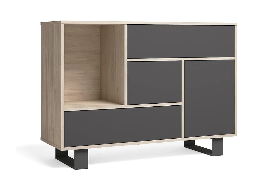 Sabreess Furniture - Buffet, Windmodel, 120x40x86 cm, Woonkamer, hal, kantoor, Eik en grijs, Moderne stijl Skraut Home
