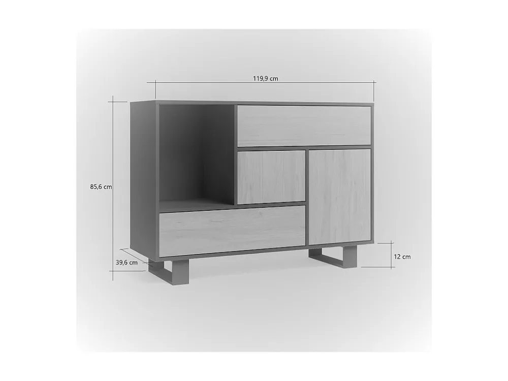 Sabreess Furniture - Buffet, Windmodel, 120x40x86 cm, Woonkamer, hal, kantoor, Eik en grijs, Moderne stijl Skraut Home