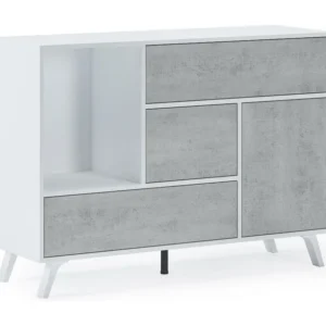 Sabreess Furniture - Buffet, Windmodel, 120x40x86 cm, Woonkamer, hal, kantoor, Wit en cement, Moderne stijl Skraut Home