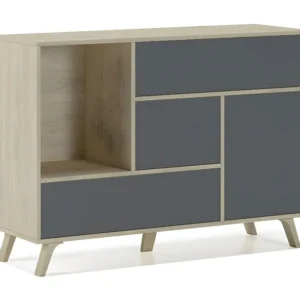Sabreess Furniture - Buffet, Windmodel, 120x40x86 cm, Woonkamer, hal, kantoor, Eik en grijs, Moderne stijl Skraut Home
