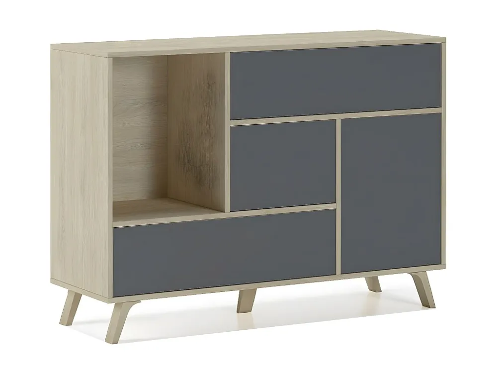 Sabreess Furniture - Buffet, Windmodel, 120x40x86 cm, Woonkamer, hal, kantoor, Eik en grijs, Moderne stijl Skraut Home