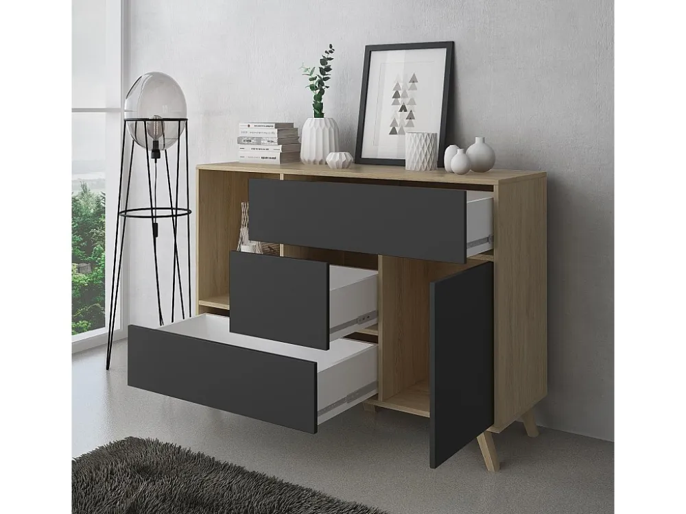 Sabreess Furniture - Buffet, Windmodel, 120x40x86 cm, Woonkamer, hal, kantoor, Eik en grijs, Moderne stijl Skraut Home