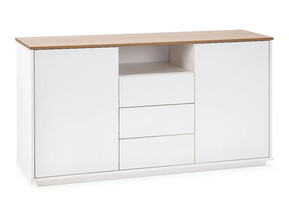Dressoir Bob 3 laden en 2 deuren Wit/Eiken, Massief Hout VS Venta-stock