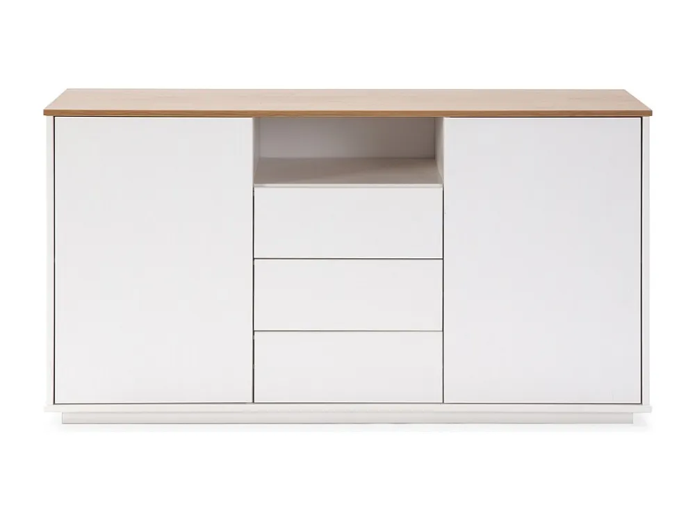 Dressoir Bob 3 laden en 2 deuren Wit/Eiken, Massief Hout VS Venta-stock