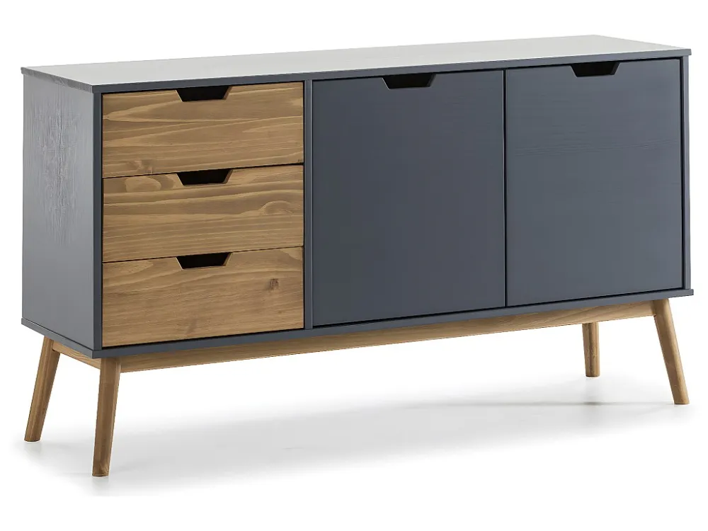 Dressoir Java 3 laden en 2 deuren Antraciet/Was, Massief grenenhout, 140 cm lengte VS Venta-stock