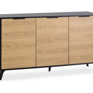 Dressoir Kalma 3 deuren zwart/eiken, 136 cm breed VS Venta-stock